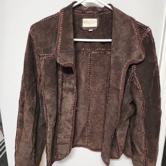 Vintage 1970's Suede jacket with embellished embroidery, by Cache sz L - Picture 7 of 10